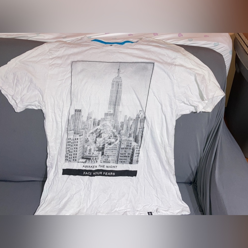 Mecca White Tee with Blue Trim